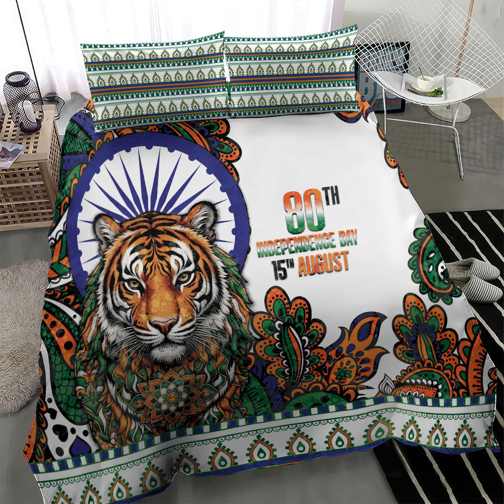 India Independence Day Bedding Set Royal Tiger Ashoka Chakra Paisley Pattern