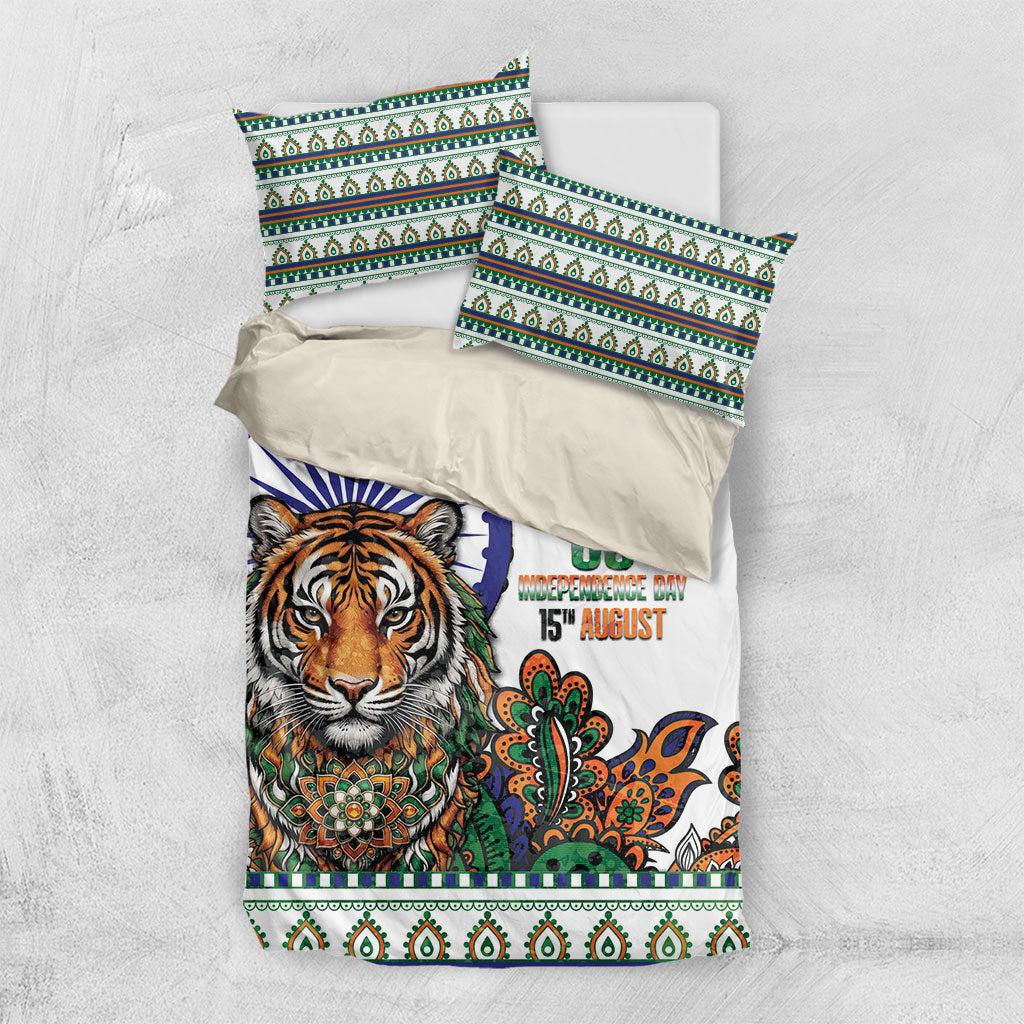 India Independence Day Bedding Set Royal Tiger Ashoka Chakra Paisley Pattern