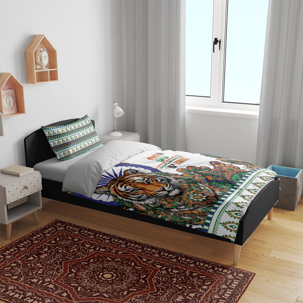 India Independence Day Bedding Set Royal Tiger Ashoka Chakra Paisley Pattern