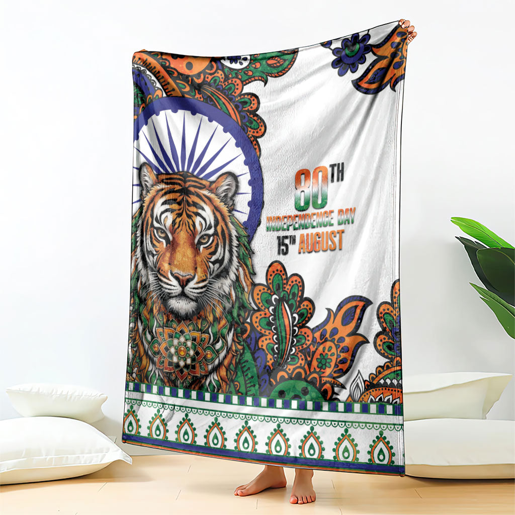 India Independence Day Blanket Royal Tiger Ashoka Chakra Paisley Pattern