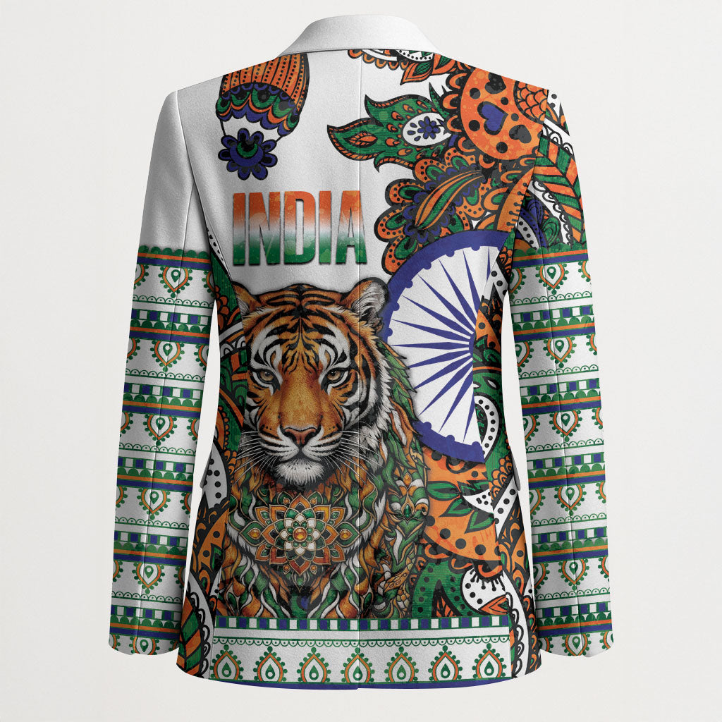 India Independence Day Blazer Royal Tiger Ashoka Chakra Paisley Pattern