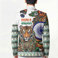 India Independence Day Blazer Royal Tiger Ashoka Chakra Paisley Pattern