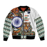 India Independence Day Bomber Jacket Royal Tiger Ashoka Chakra Paisley Pattern