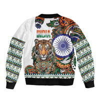 India Independence Day Bomber Jacket Royal Tiger Ashoka Chakra Paisley Pattern