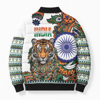 India Independence Day Bomber Puffer Jacket Royal Tiger Ashoka Chakra Paisley Pattern