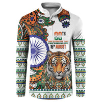 India Independence Day Button Sweatshirt Royal Tiger Ashoka Chakra Paisley Pattern