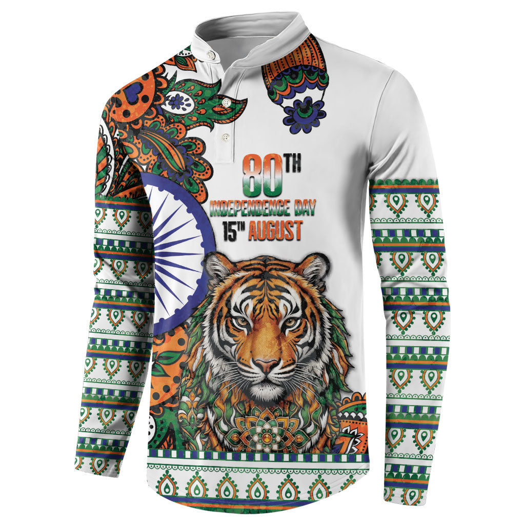 India Independence Day Button Sweatshirt Royal Tiger Ashoka Chakra Paisley Pattern