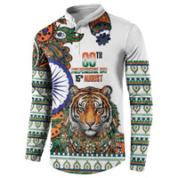 India Independence Day Button Sweatshirt Royal Tiger Ashoka Chakra Paisley Pattern