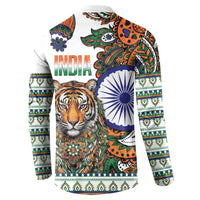 India Independence Day Button Sweatshirt Royal Tiger Ashoka Chakra Paisley Pattern