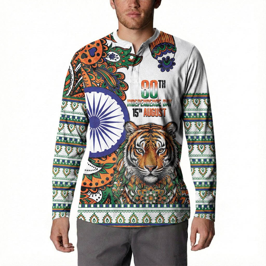 India Independence Day Button Sweatshirt Royal Tiger Ashoka Chakra Paisley Pattern