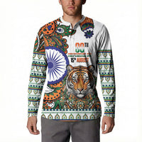 India Independence Day Button Sweatshirt Royal Tiger Ashoka Chakra Paisley Pattern