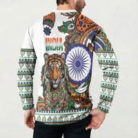 India Independence Day Button Sweatshirt Royal Tiger Ashoka Chakra Paisley Pattern