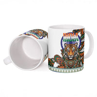 India Independence Day Ceramic Mug Royal Tiger Ashoka Chakra Paisley Pattern