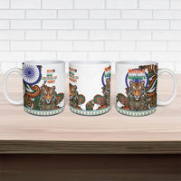 India Independence Day Ceramic Mug Royal Tiger Ashoka Chakra Paisley Pattern