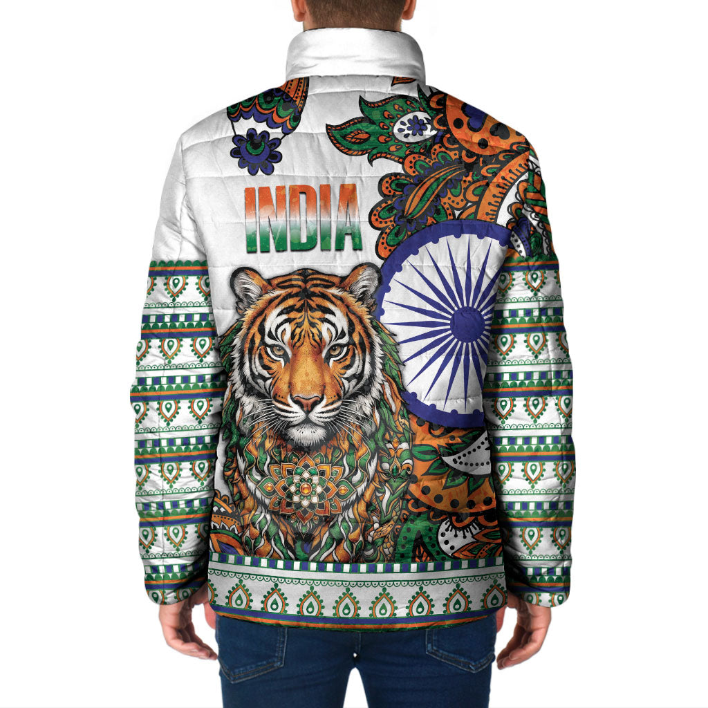 India Independence Day Padded Jacket Royal Tiger Ashoka Chakra Paisley Pattern