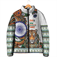 India Independence Day Padded Jacket Royal Tiger Ashoka Chakra Paisley Pattern