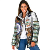 India Independence Day Padded Jacket Royal Tiger Ashoka Chakra Paisley Pattern