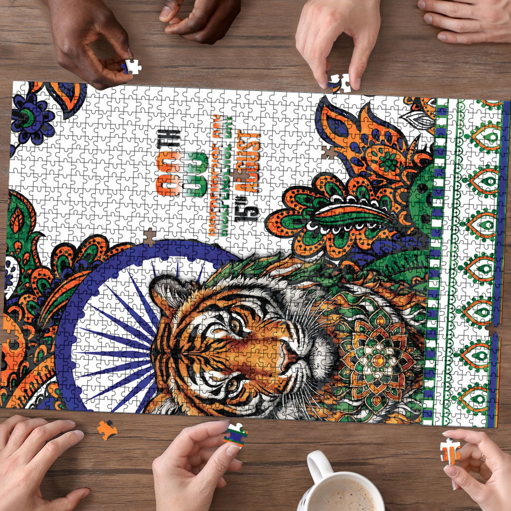 India Independence Day Puzzle Royal Tiger Ashoka Chakra Paisley Pattern