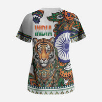 India Independence Day Scrub Top Royal Tiger Ashoka Chakra Paisley Pattern