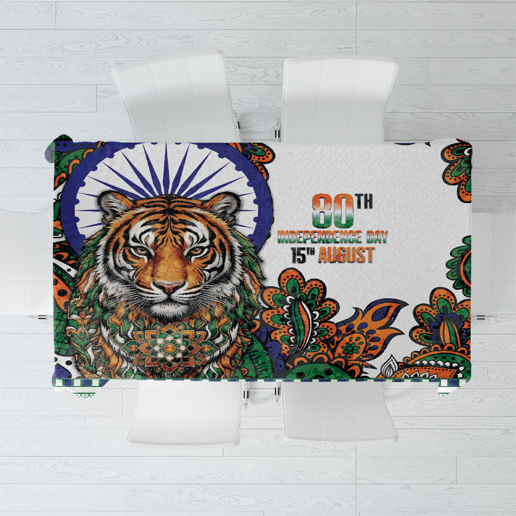 India Independence Day Tablecloth Royal Tiger Ashoka Chakra Paisley Pattern