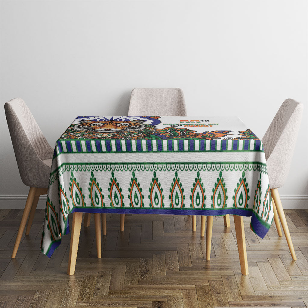 India Independence Day Tablecloth Royal Tiger Ashoka Chakra Paisley Pattern