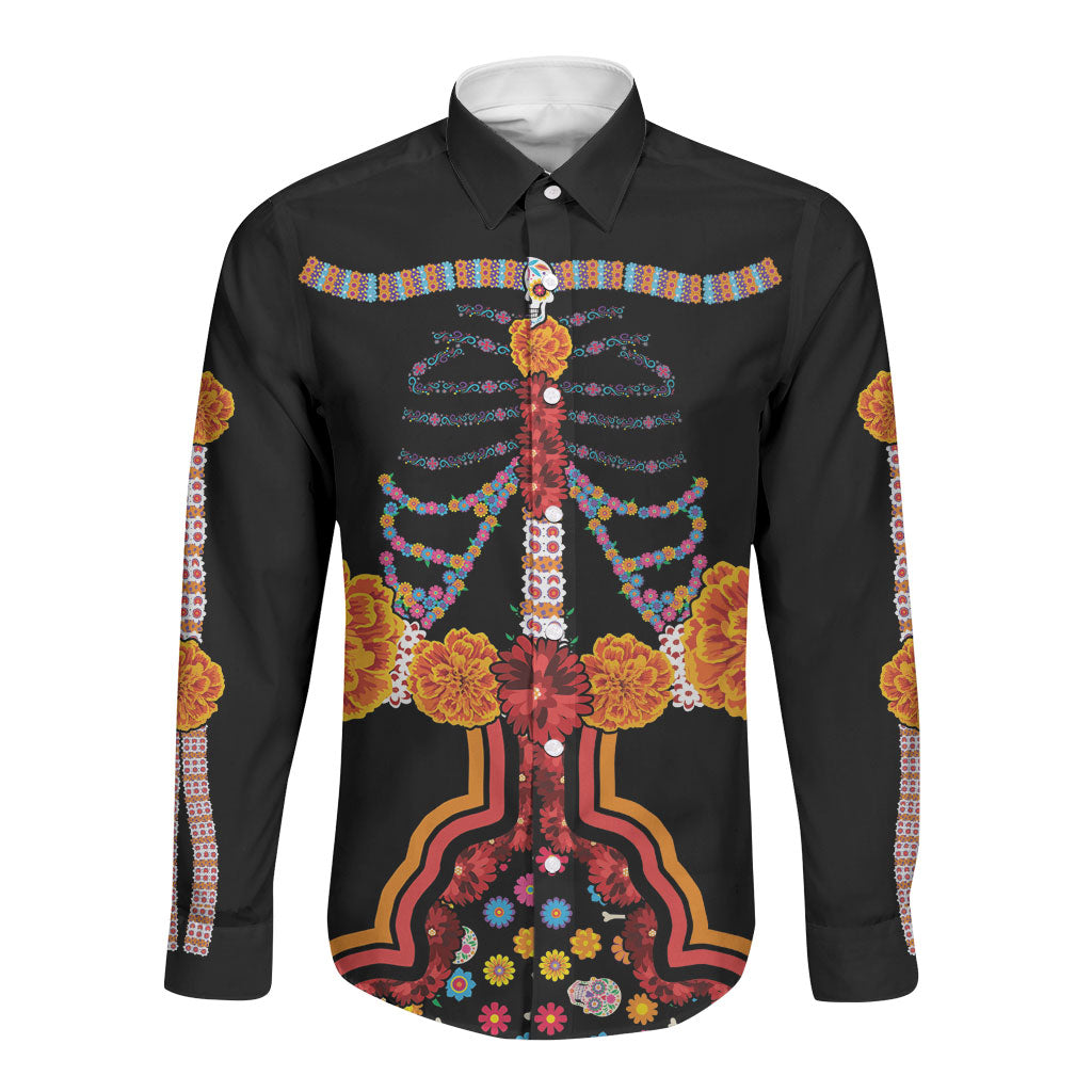 Mexico Day Of The Dead Long Sleeve Button Shirt Skull Catrina Suits Cosplay Funny Style