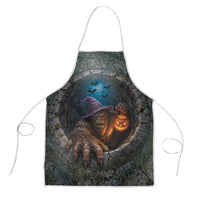 3D Illusion Bigfoot Halloween Apron Witch Sasquatch Stone Well Pumpkin Lantern