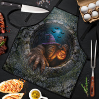 3D Illusion Bigfoot Halloween Apron Witch Sasquatch Stone Well Pumpkin Lantern