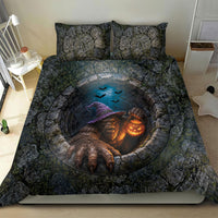 3D Illusion Bigfoot Halloween Bedding Set Witch Sasquatch Stone Well Pumpkin Lantern