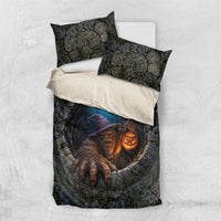 3D Illusion Bigfoot Halloween Bedding Set Witch Sasquatch Stone Well Pumpkin Lantern
