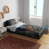 3D Illusion Bigfoot Halloween Bedding Set Witch Sasquatch Stone Well Pumpkin Lantern