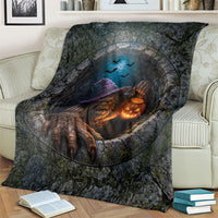 3D Illusion Bigfoot Halloween Blanket Witch Sasquatch Stone Well Pumpkin Lantern