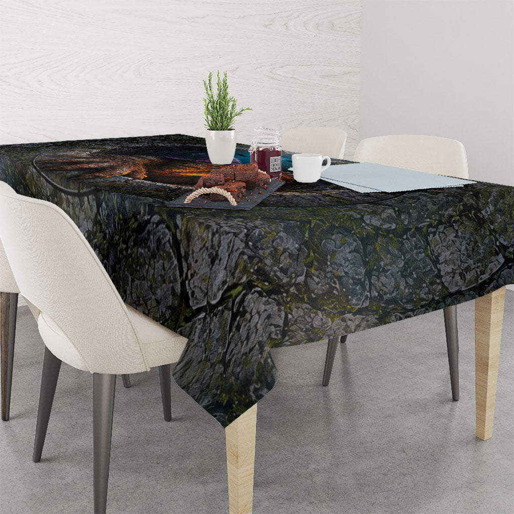 3D Illusion Bigfoot Halloween Tablecloth Witch Sasquatch Stone Well Pumpkin Lantern