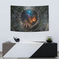 3D Illusion Bigfoot Halloween Tapestry Witch Sasquatch Stone Well Pumpkin Lantern