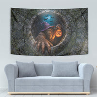 3D Illusion Bigfoot Halloween Tapestry Witch Sasquatch Stone Well Pumpkin Lantern