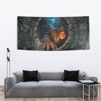 3D Illusion Bigfoot Halloween Tapestry Witch Sasquatch Stone Well Pumpkin Lantern