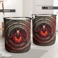 3D Illusion Jersey Devil Halloween Laundry Basket Monster Horned Skull Fire Well