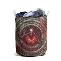 3D Illusion Jersey Devil Halloween Laundry Basket Monster Horned Skull Fire Well