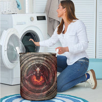3D Illusion Jersey Devil Halloween Laundry Basket Monster Horned Skull Fire Well