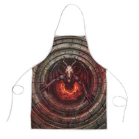 3D Illusion Jersey Devil Halloween Apron Monster Horned Skull Fire Well
