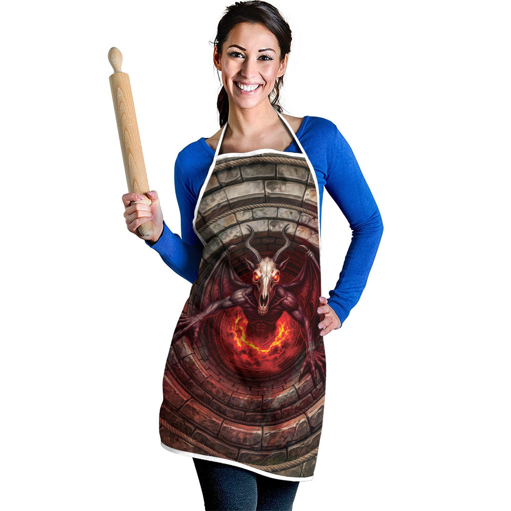 3D Illusion Jersey Devil Halloween Apron Monster Horned Skull Fire Well