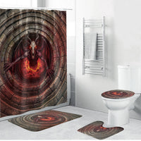 3D Illusion Jersey Devil Halloween Bathroom Set Monster Horned Skull Fire Well