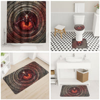 3D Illusion Jersey Devil Halloween Bathroom Set Monster Horned Skull Fire Well
