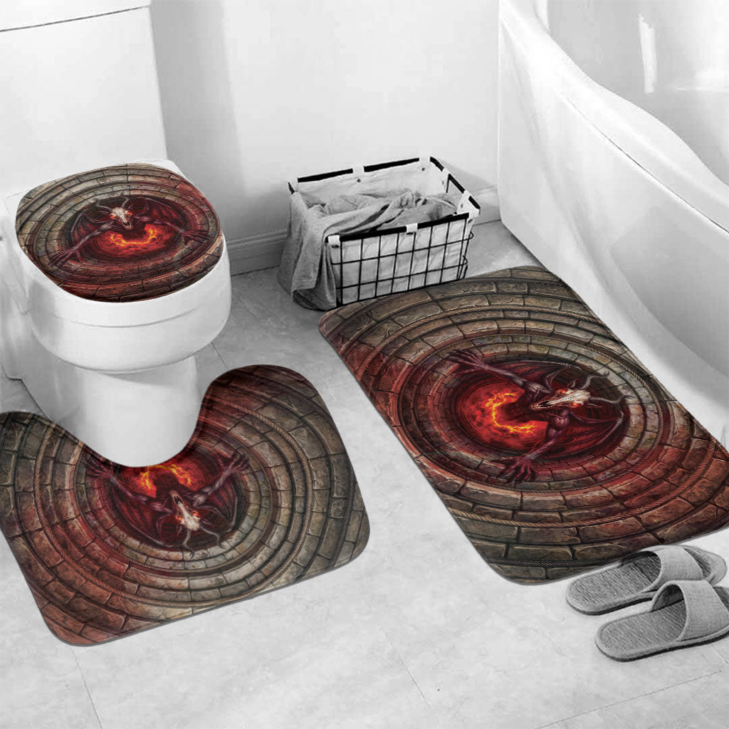 3D Illusion Jersey Devil Halloween Bathroom Set Monster Horned Skull Fire Well