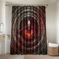 3D Illusion Jersey Devil Halloween Bathroom Set Monster Horned Skull Fire Well