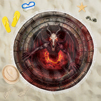 3D Illusion Jersey Devil Halloween Beach Blanket Monster Horned Skull Fire Well