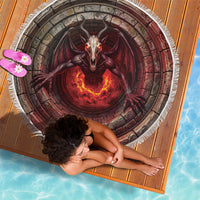 3D Illusion Jersey Devil Halloween Beach Blanket Monster Horned Skull Fire Well