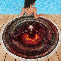 3D Illusion Jersey Devil Halloween Beach Blanket Monster Horned Skull Fire Well