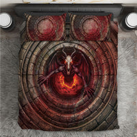 3D Illusion Jersey Devil Halloween Bedding Set Monster Horned Skull Fire Well