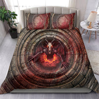 3D Illusion Jersey Devil Halloween Bedding Set Monster Horned Skull Fire Well